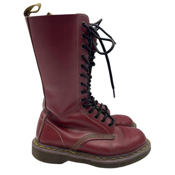 Vintage Doc Martens 14 Eye Cherry Red Leather Boots Made in England M 4 L 6